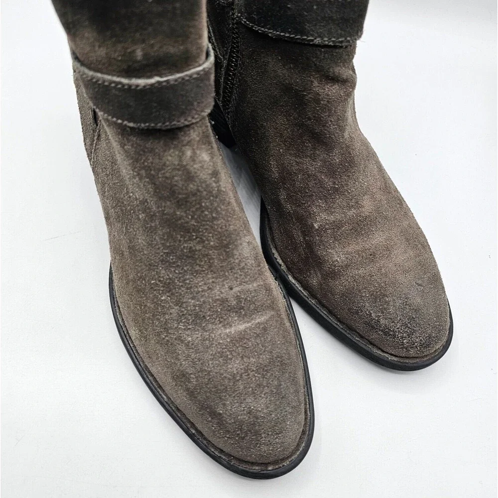 Born Womens Binghamton Ankle Booties 8.5‎ Gray Taupe Suede Moto Boot Block Heel